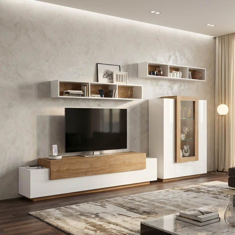 Luxury Refer TV Unit Set in White & Walnut – Heera Moti