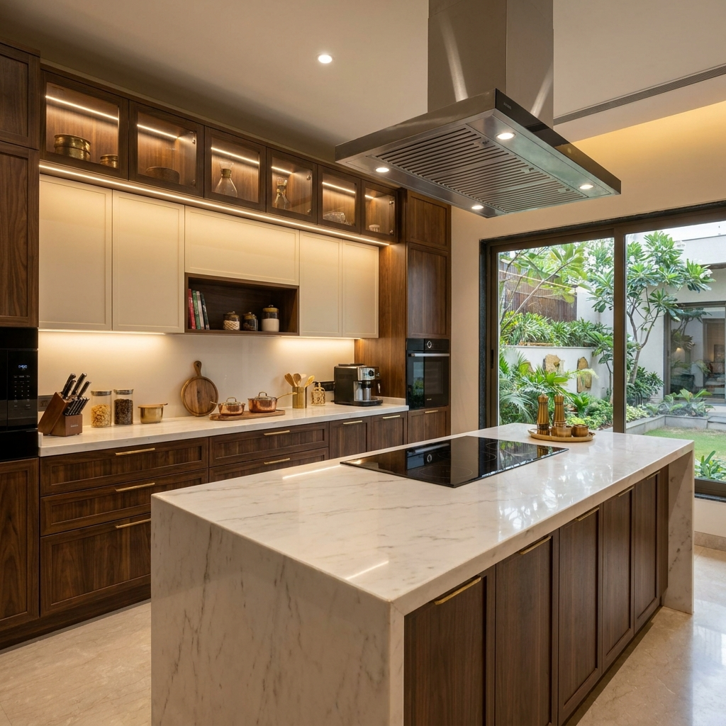 Modern modular kitchen used as cover image for modular kitchen price guide in India