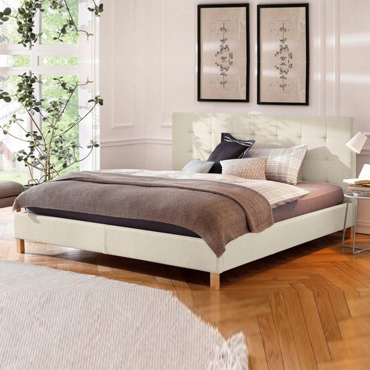 Spatium Bed Without Storage | King | Cream Olefin Fabric Upholstery