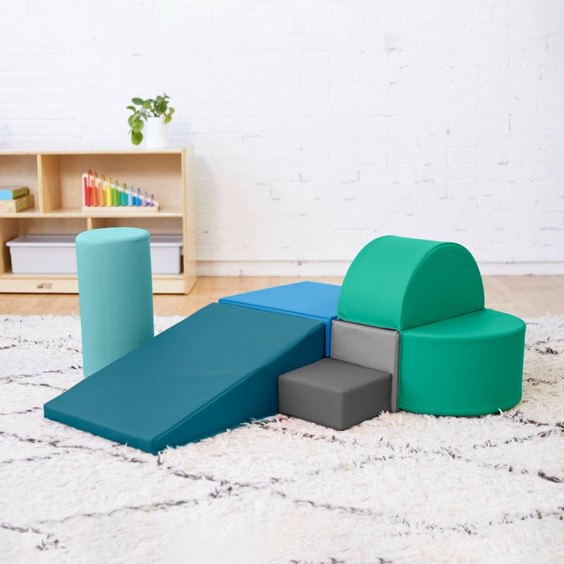 Tom Softplay Block Shape Playset 6-Piece Set Green|Grey