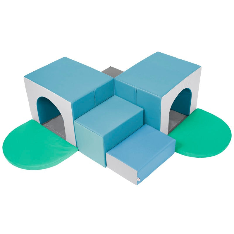 Jumbo Softplay Tunnels Playset – 7 Piece White | Blue | Green