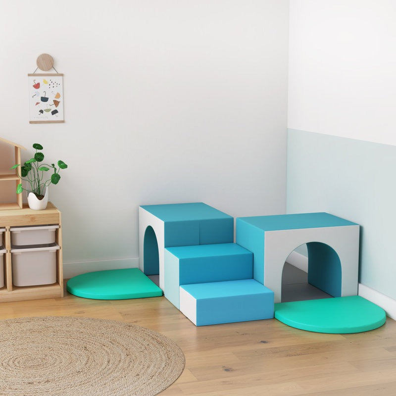Jumbo Softplay Tunnels Playset – 7 Piece White | Blue | Green