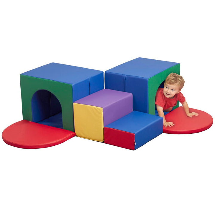 Jumbo Softplay Tunnels Playset – 7 Piece Green | Blue | Purple | Orange | Yellow