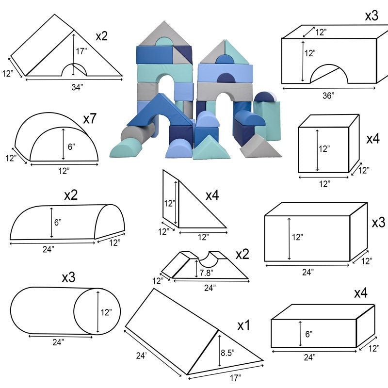 Mody Softplay Blocks- 35 Piece Blue | Green | Teal