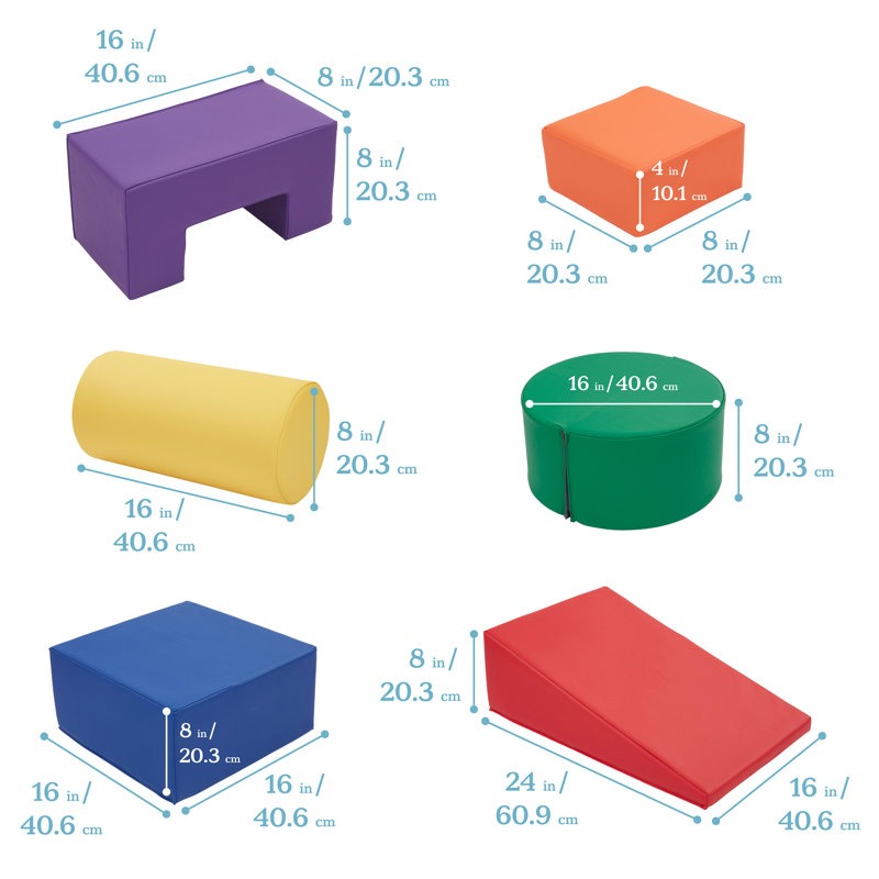 Tom Softplay Block Shape Playset 6-Piece Set Red|Purple