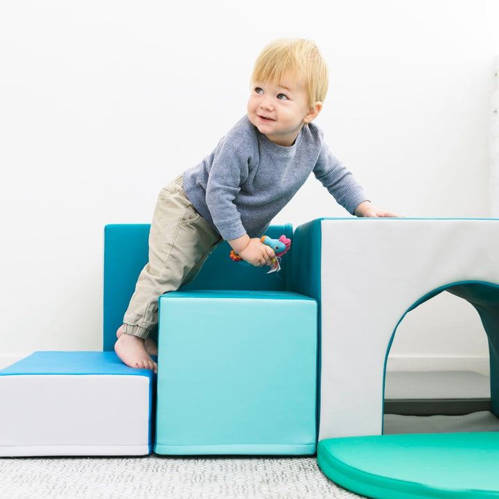 Jumbo Softplay Tunnels Playset – 7 Piece White | Blue | Green