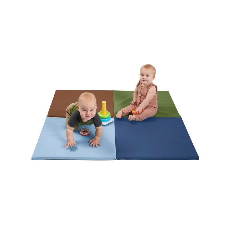 Squares Softplay Activity Mat 4-Piece Set Brown|Green|Navy|Blue