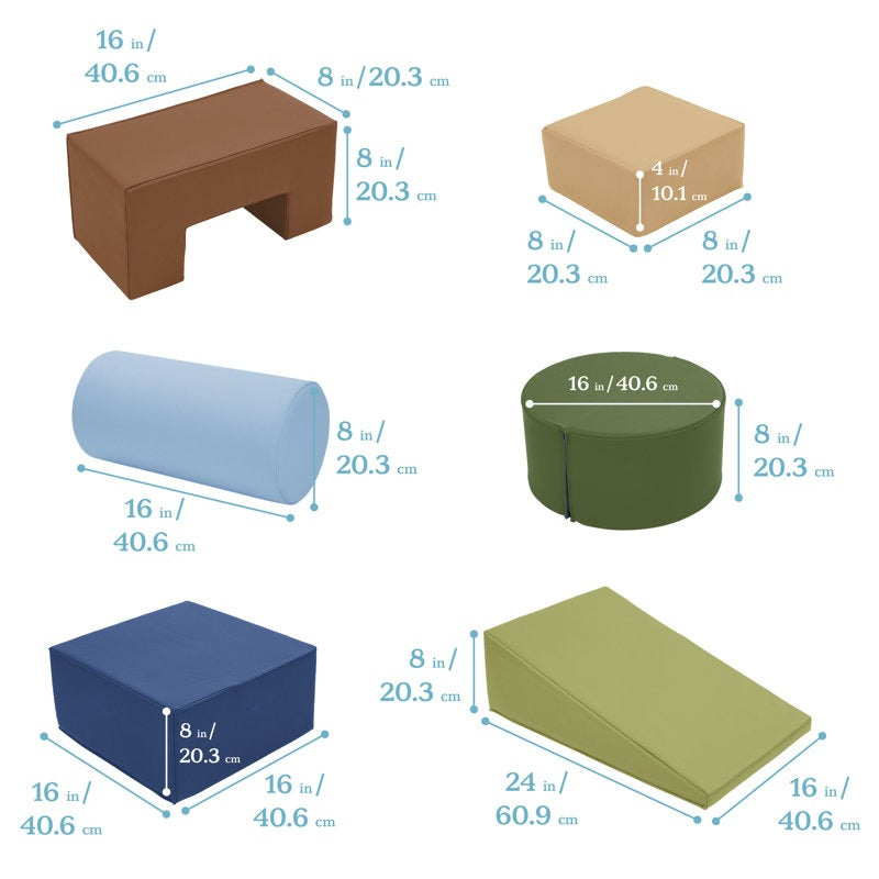 Tom Softplay Block Shape Playset 6-Piece Set Blue|Brown