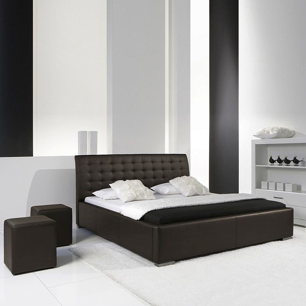 Paxton Bed with Hydraulic Storage | King | Brown Leatherette