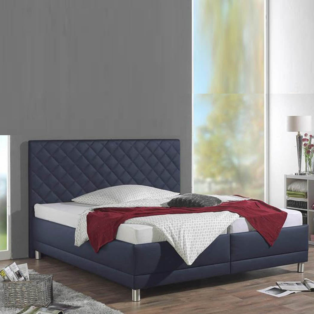 Viribus Bed Without Storage | King | Navy Blue Leatherette