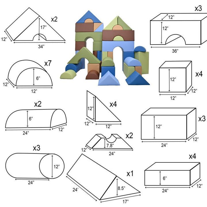 Mody Softplay Blocks - 35 Piece Blue| Green | Brown