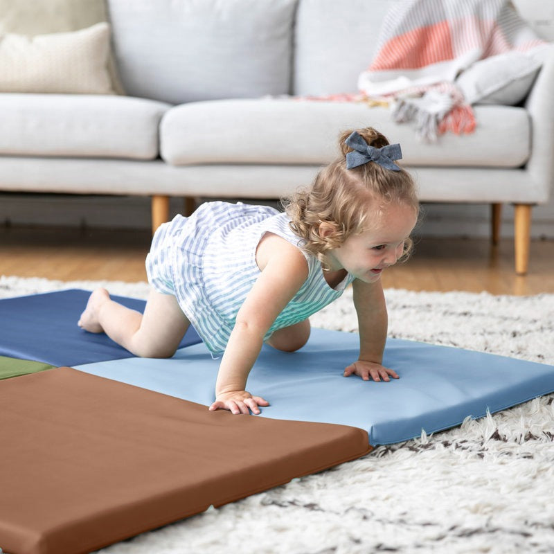 Squares Softplay Activity Mat 4-Piece Set Brown|Green|Navy|Blue