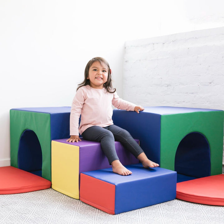 Jumbo Softplay Tunnels Playset – 7 Piece Green | Blue | Purple | Orange | Yellow