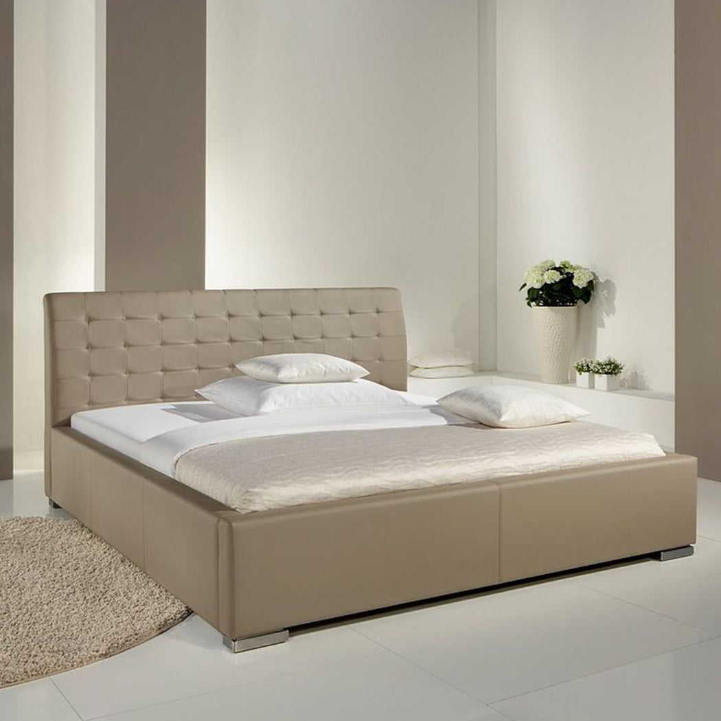 Paxton Bed with Hydraulic Storage | King | Beige Leatherette