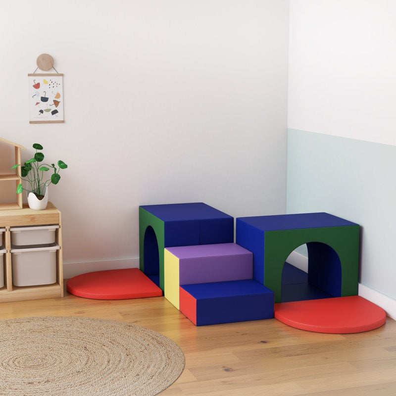 Jumbo Softplay Tunnels Playset – 7 Piece Green | Blue | Purple | Orange | Yellow