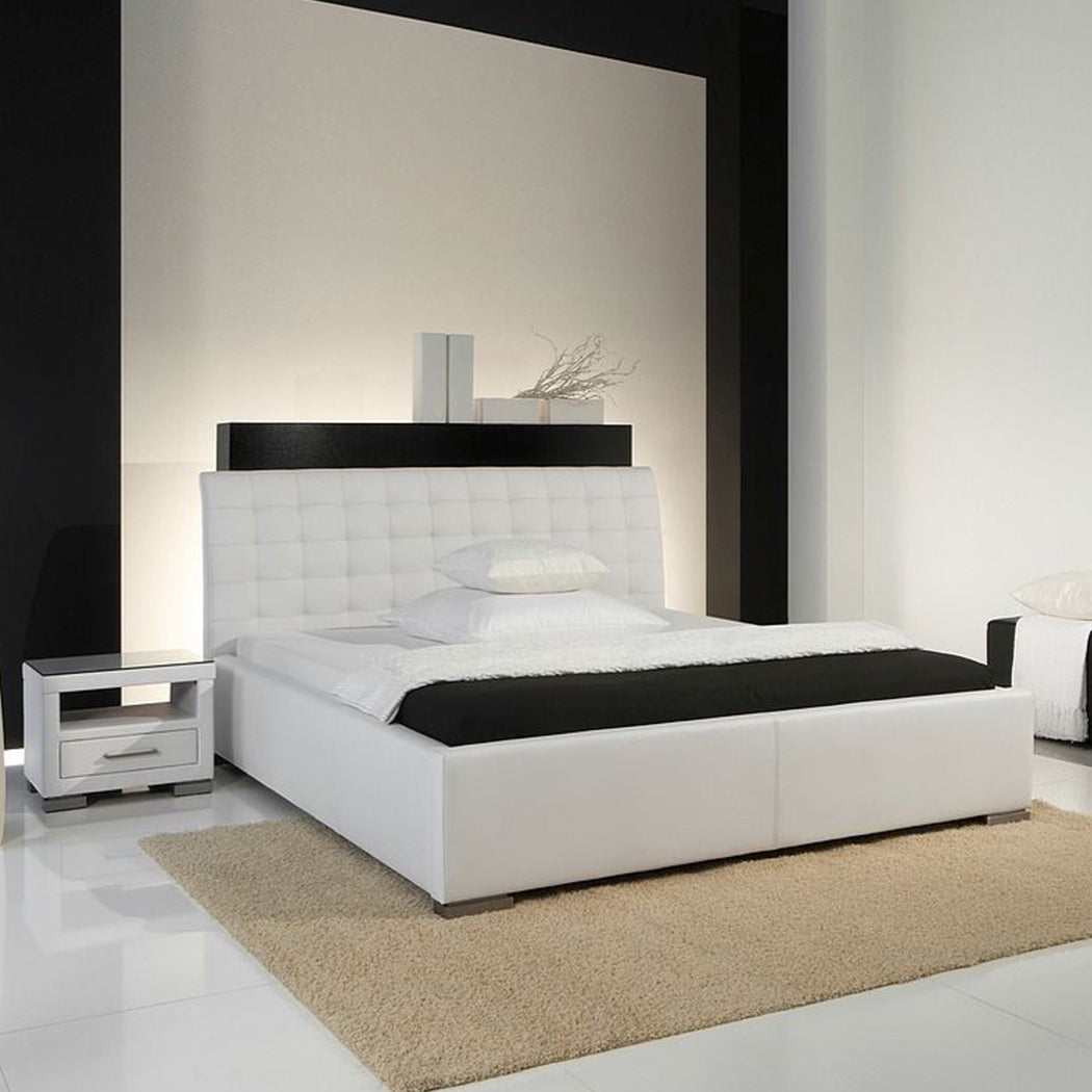 Paxton Bed with Hydraulic Storage | King | White Leatherette