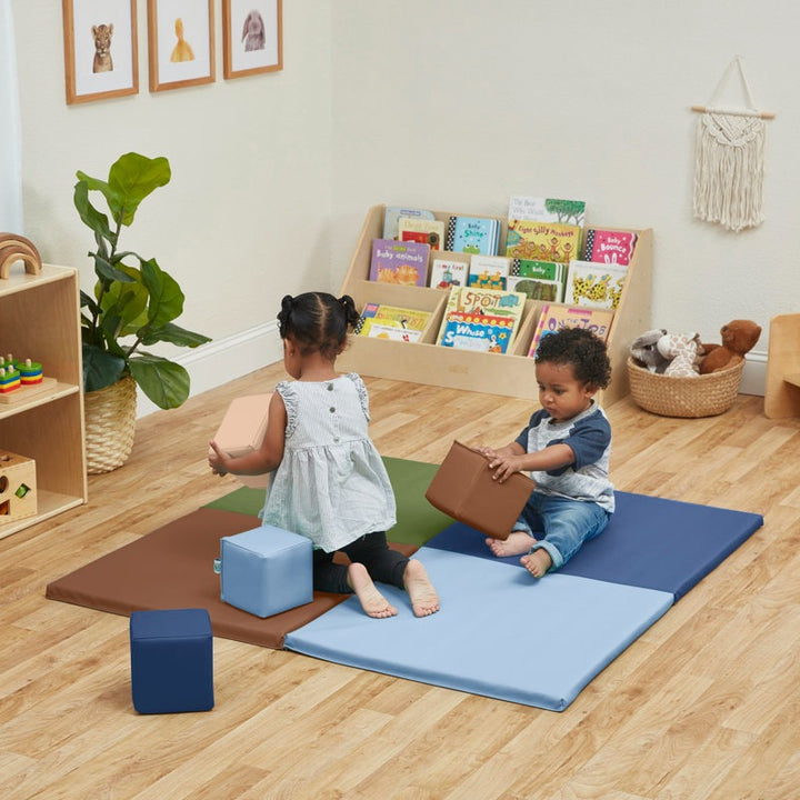 Squares Softplay Activity Mat 4-Piece Set Brown|Green|Navy|Blue