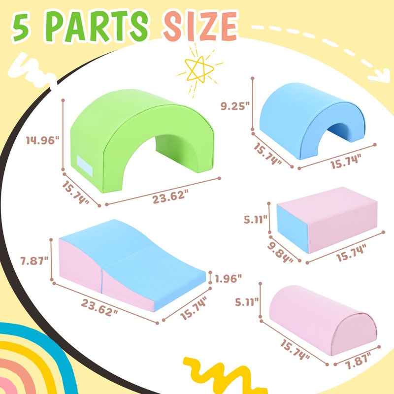 Nara Softplay Climber Playset 5-Piece Blue|Green|Pink