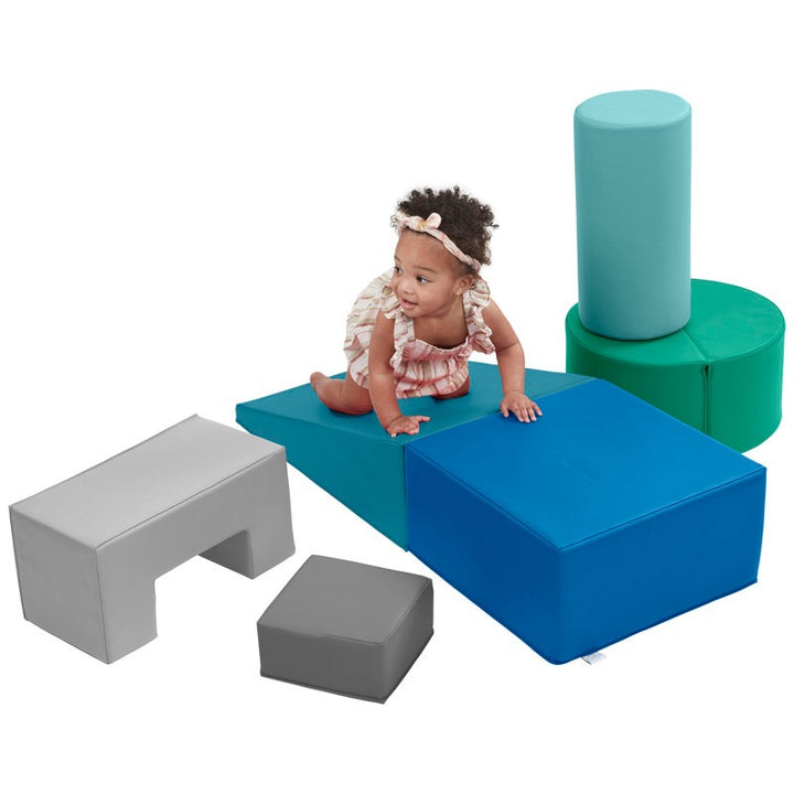 Tom Softplay Block Shape Playset 6-Piece Set Green|Grey