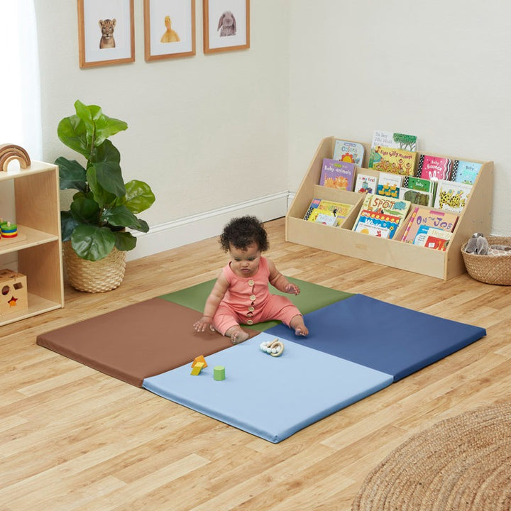 Squares Softplay Activity Mat 4-Piece Set Brown|Green|Navy|Blue