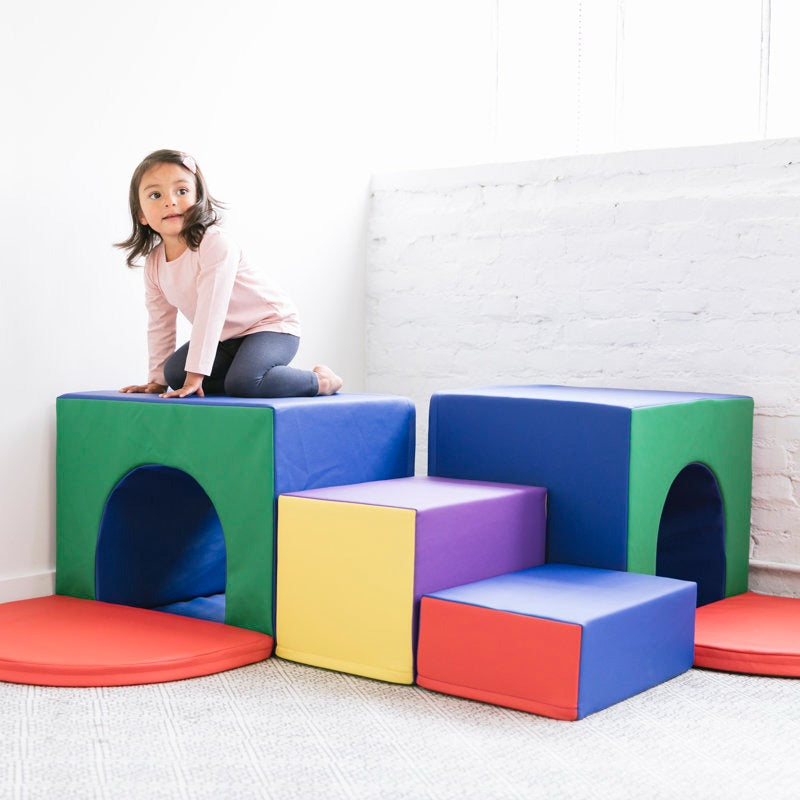 Jumbo Softplay Tunnels Playset – 7 Piece Green | Blue | Purple | Orange | Yellow