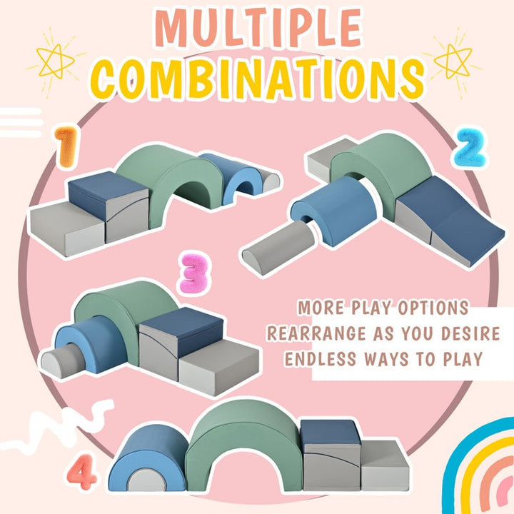 Nara Softplay Climber Playset 5-Piece Green|Blue|Grey