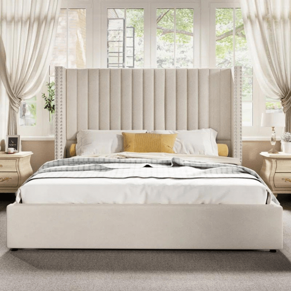 Onyx Bed with Hydraulic Storage | King | Cream Fabric