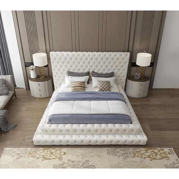 Pearl Bed Without Storage | King | White Fabric