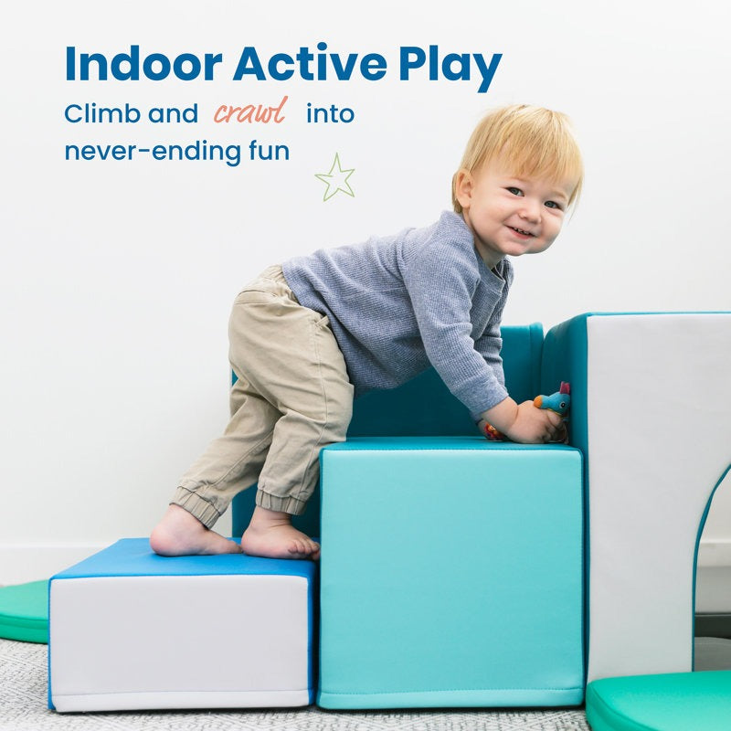 Jumbo Softplay Tunnels Playset – 7 Piece White | Blue | Green