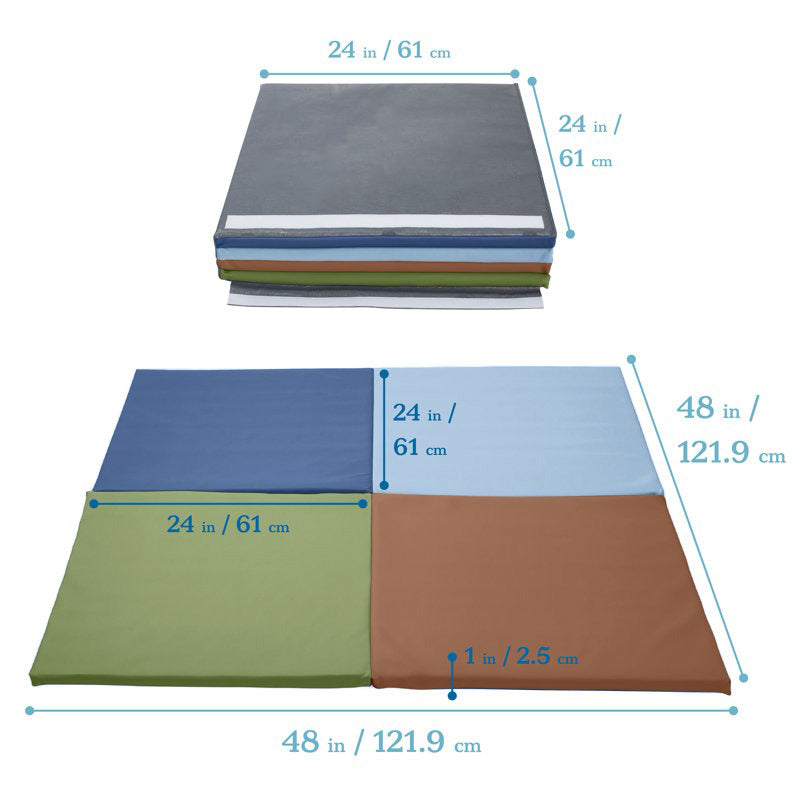 Squares Softplay Activity Mat 4-Piece Set Brown|Green|Navy|Blue
