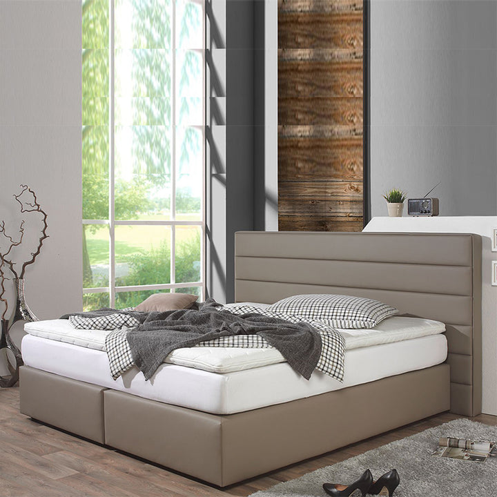 Finnley Bed Without Storage | King | Light Brown leatherette Upholsetry