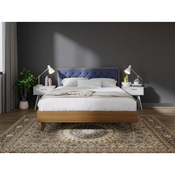 Regal Crest Wood Bed Without Storage | King | Navy Blue Fabric