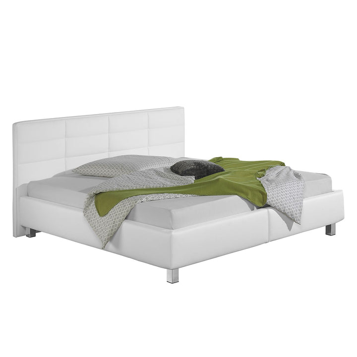 Callum Bed Without Storage | King | Off-White Leatherette Upholstery