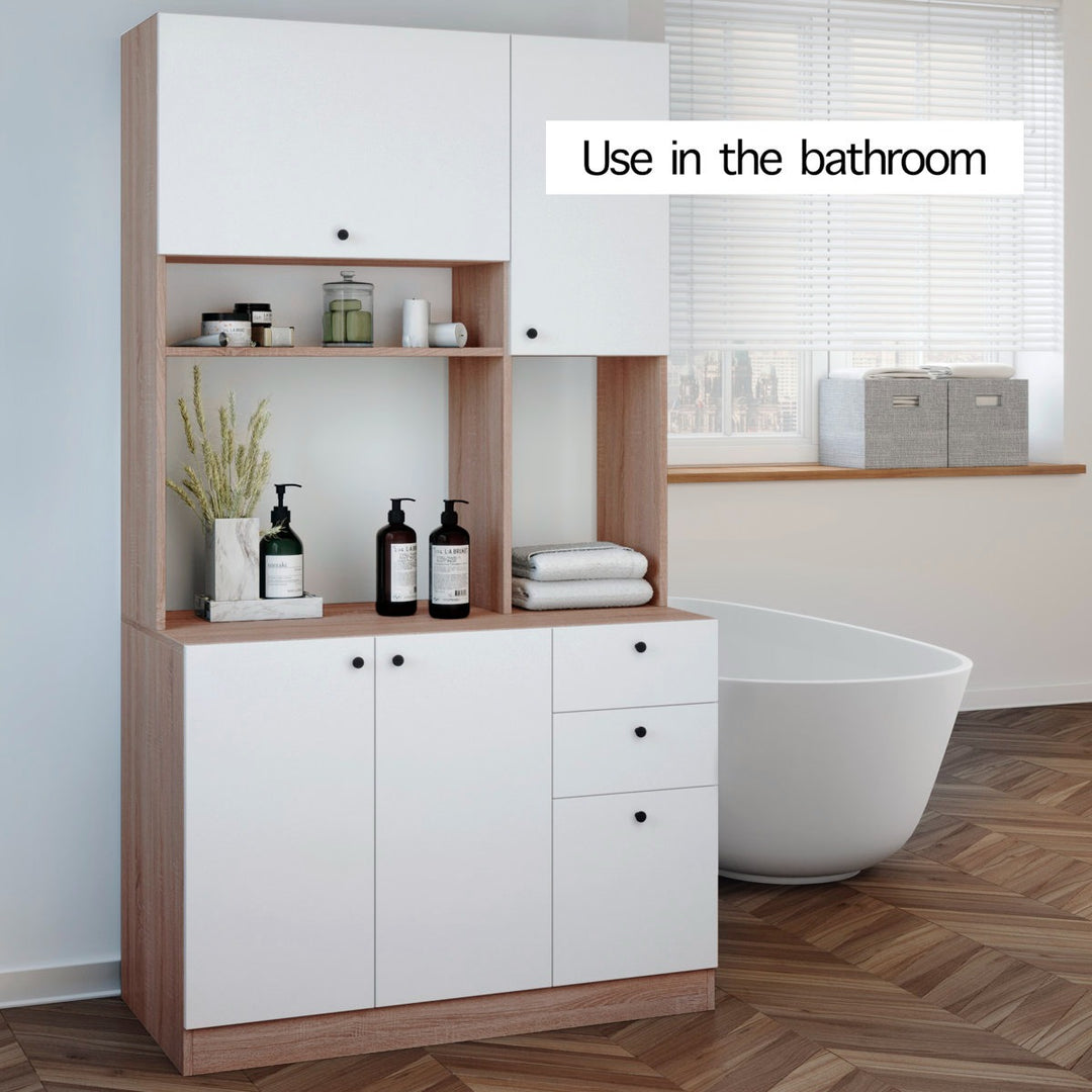 Reko Tall Crockery Unit |White/Beige