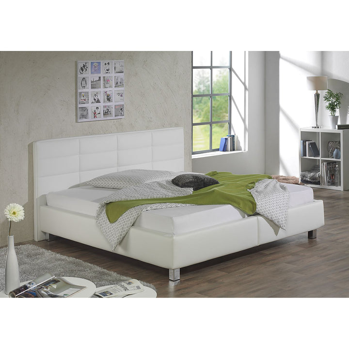 Callum Bed Without Storage | King | Off-White Leatherette Upholstery