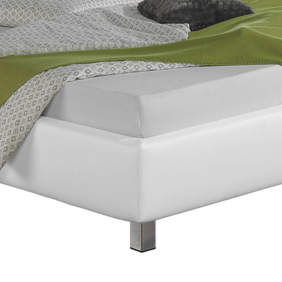 Callum Bed Without Storage | King | Off-White Leatherette Upholstery