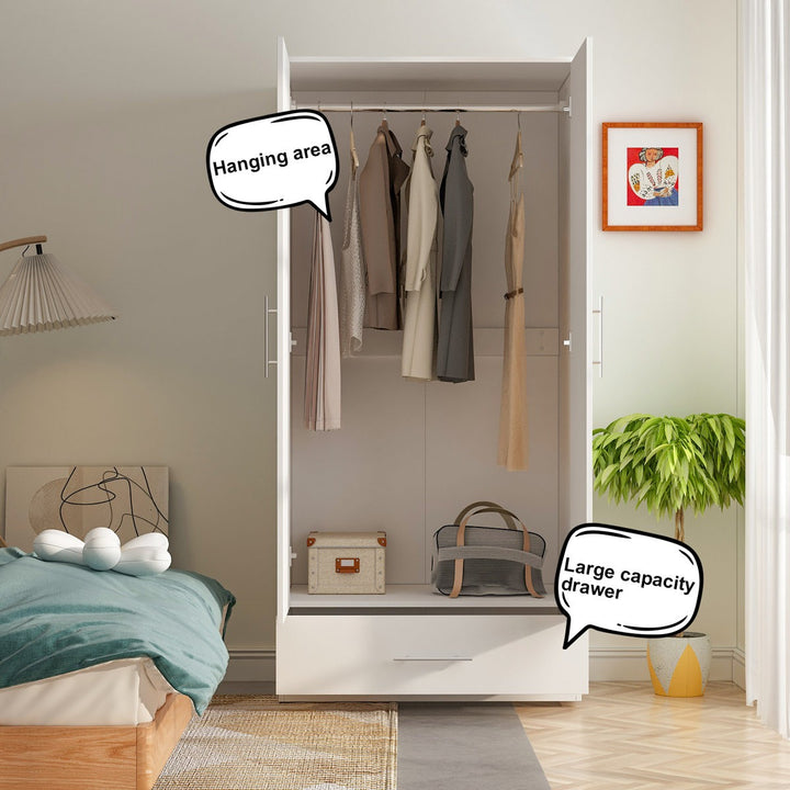 Reina  2 Door Wardrobe  | White