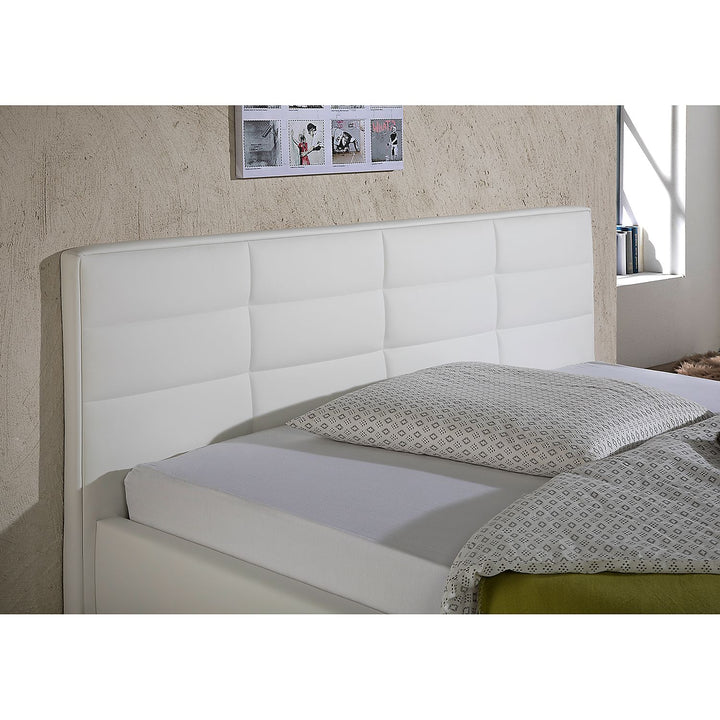 Callum Bed Without Storage | King | Off-White Leatherette Upholstery