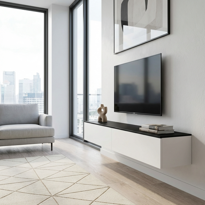 Line Wall Mount TV Unit | White & Black