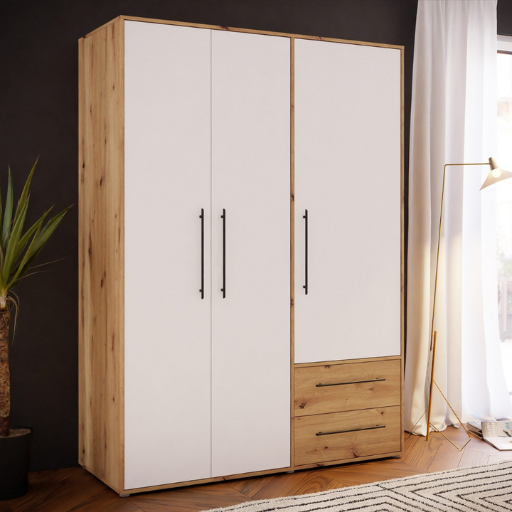 Tyun 3 Door Wardrobe | Beech/White