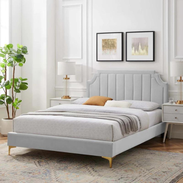 Lunar Lull Bed Without Storage | King | Light Grey Fabric