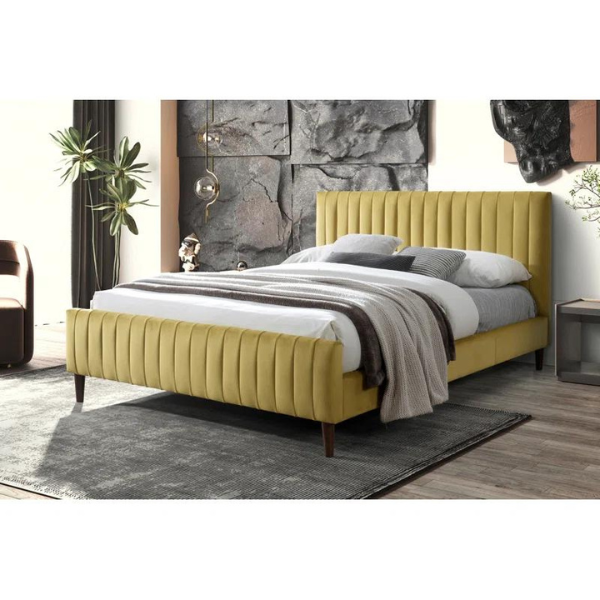 Caspian Bed Without Storage | King | Golden Fabric Upholstery