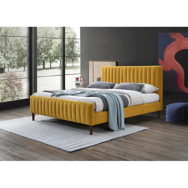 Caspian Bed Without Storage | King | Mustard Fabric Upholstery