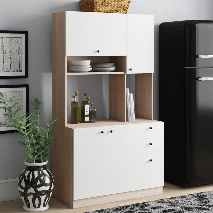 Reko Tall Crockery Unit |White/Beige