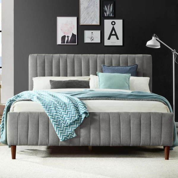 Caspian Bed Without Storage | King | Grey Fabric Upholstery