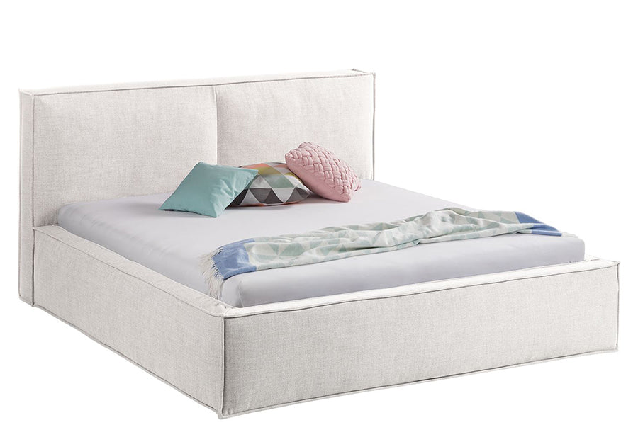 Samson Bed with Hydraulic Storage | King | Off-White Fabric Upholstery