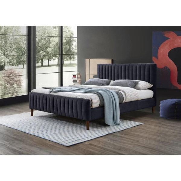 Caspian Bed Without Storage | King | Blue Fabric Upholstery