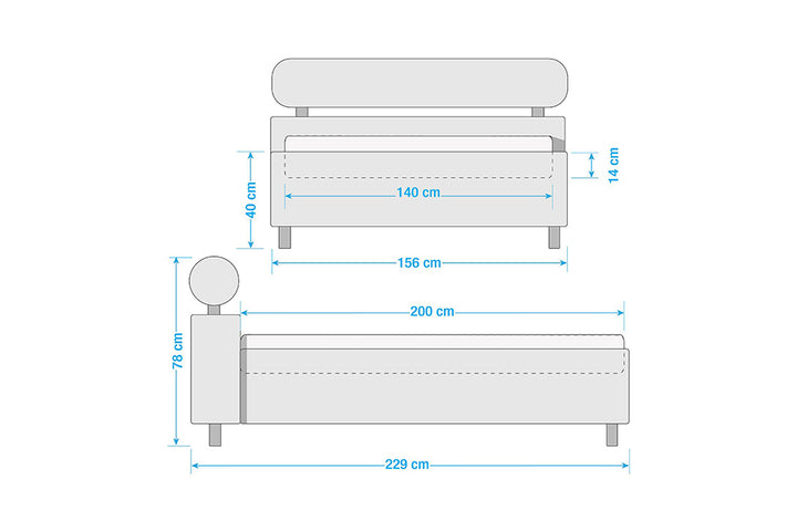 Issac Bed Without Storage | King | Pastel Blue Leatherette