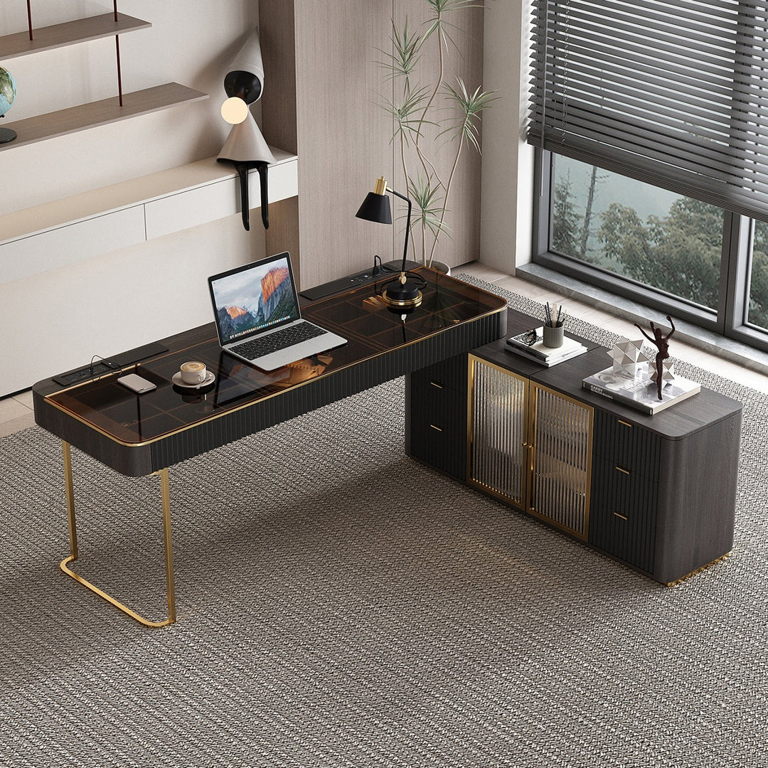 Temi Boss Table | Black with Gold accents