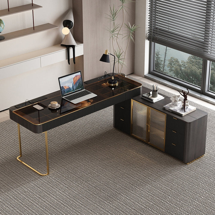 Temi Boss Table | Black with Gold accents